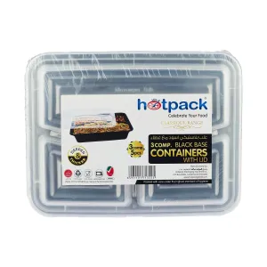 5 Pieces Black Base Rectangular Microwavable 3 Compartment Container with Lid