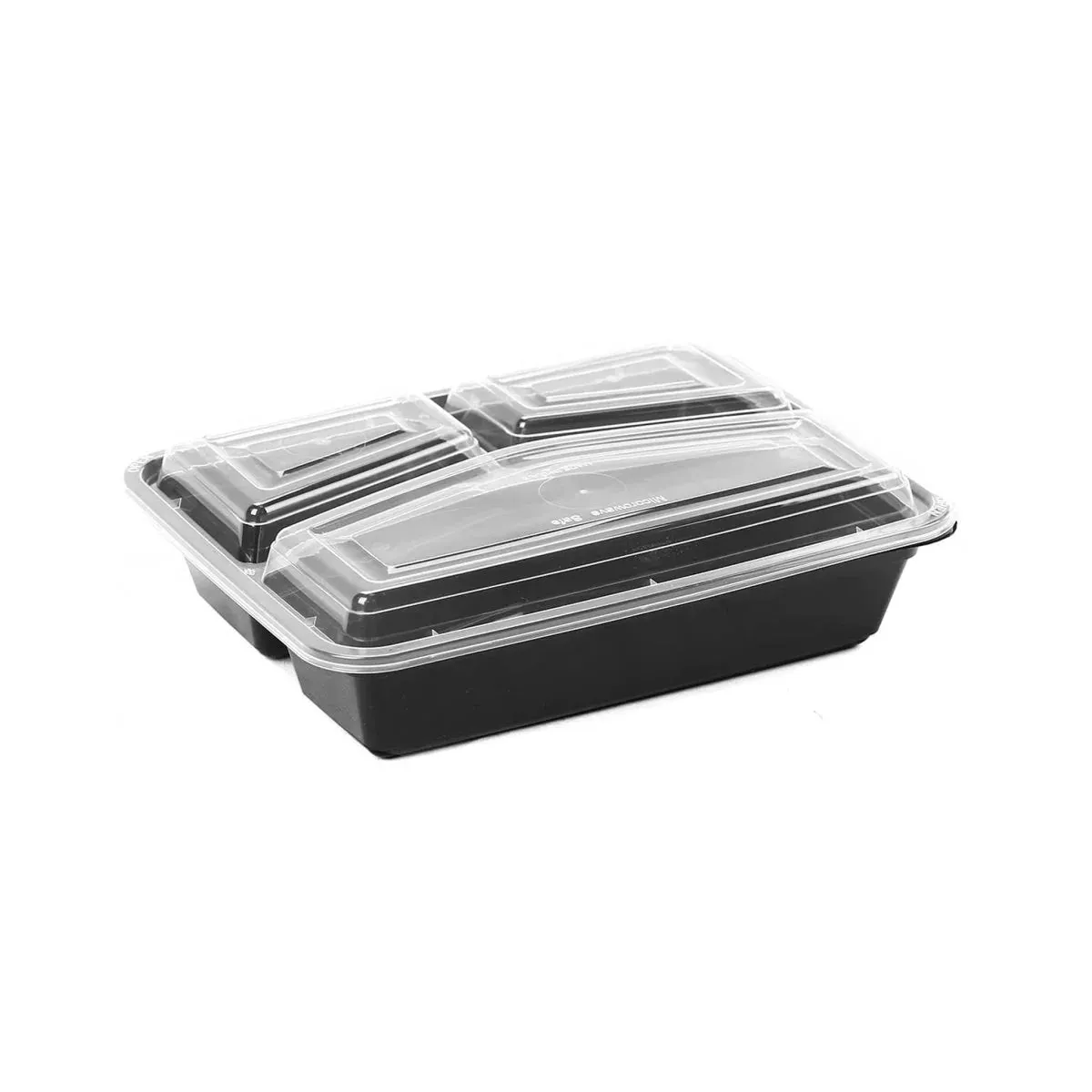 5 Pieces Black Base Rectangular Microwavable 3 Compartment Container with Lid
