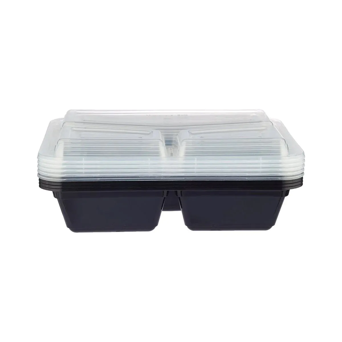 5 Pieces Black Base Rectangular Microwavable 3 Compartment Container with Lid