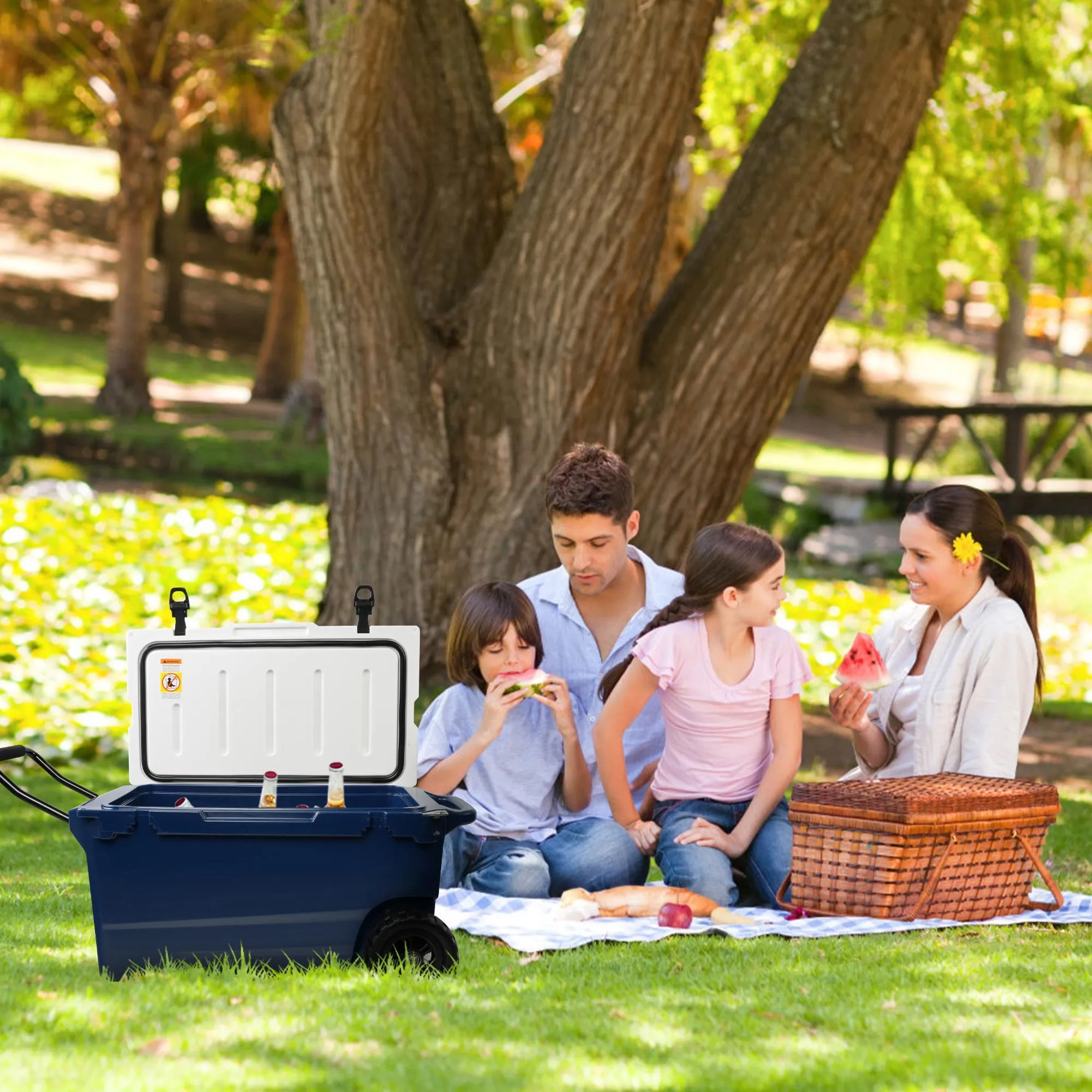 50QT Portable Ice Cooler Box with Wheels and Handle Ice Chest for Camping for Outdoor Fishing Travel