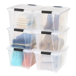 6 Pack 32qt Clear View Plastic Storage Bin with Lid and Secure Latching Buckles