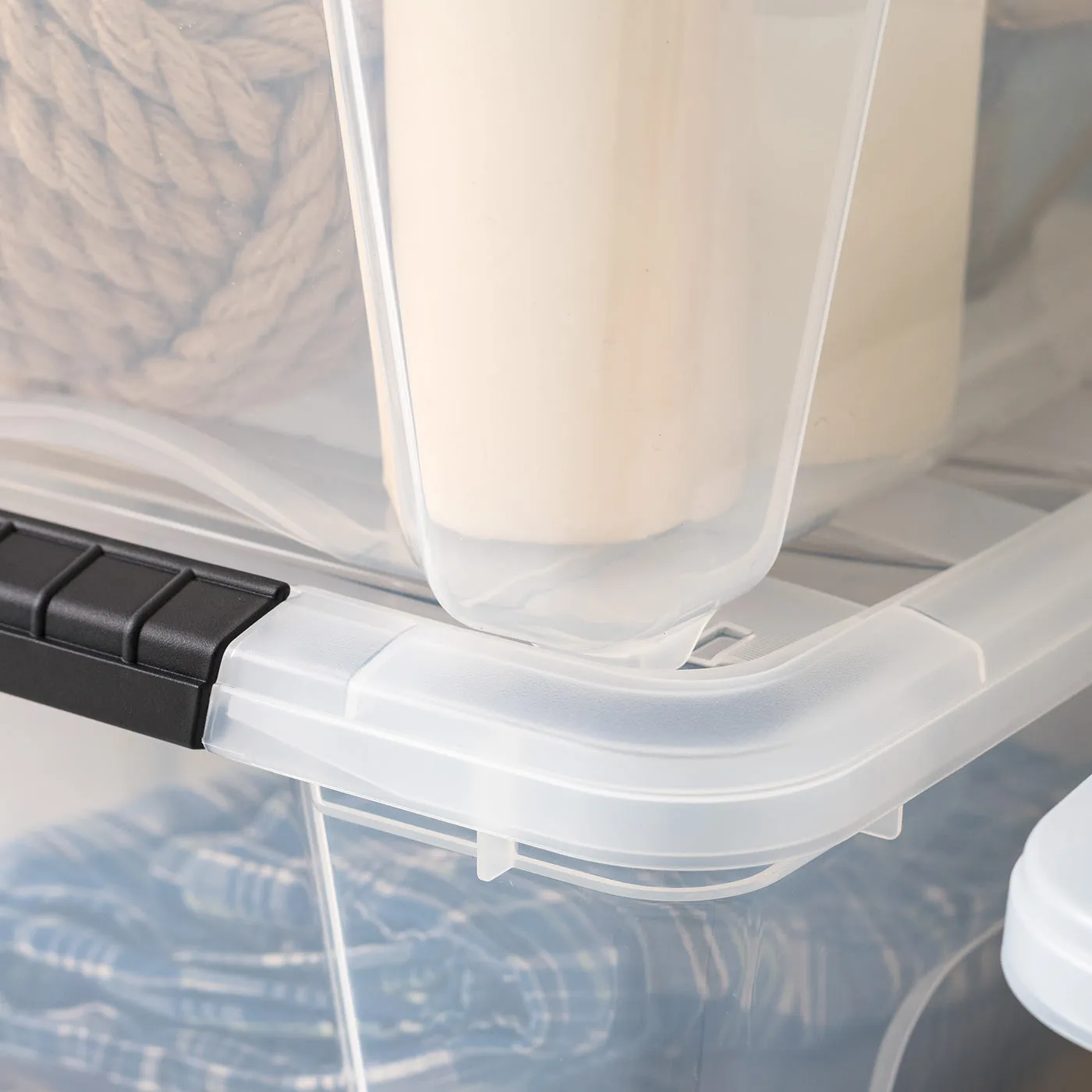 6 Pack 32qt Clear View Plastic Storage Bin with Lid and Secure Latching Buckles