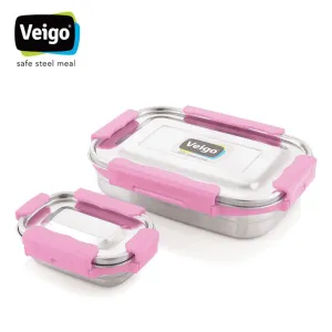 Adventure Ready MaxoSteel Camping Tiffin Box - Jumbo (950ml   200ml) - Pink