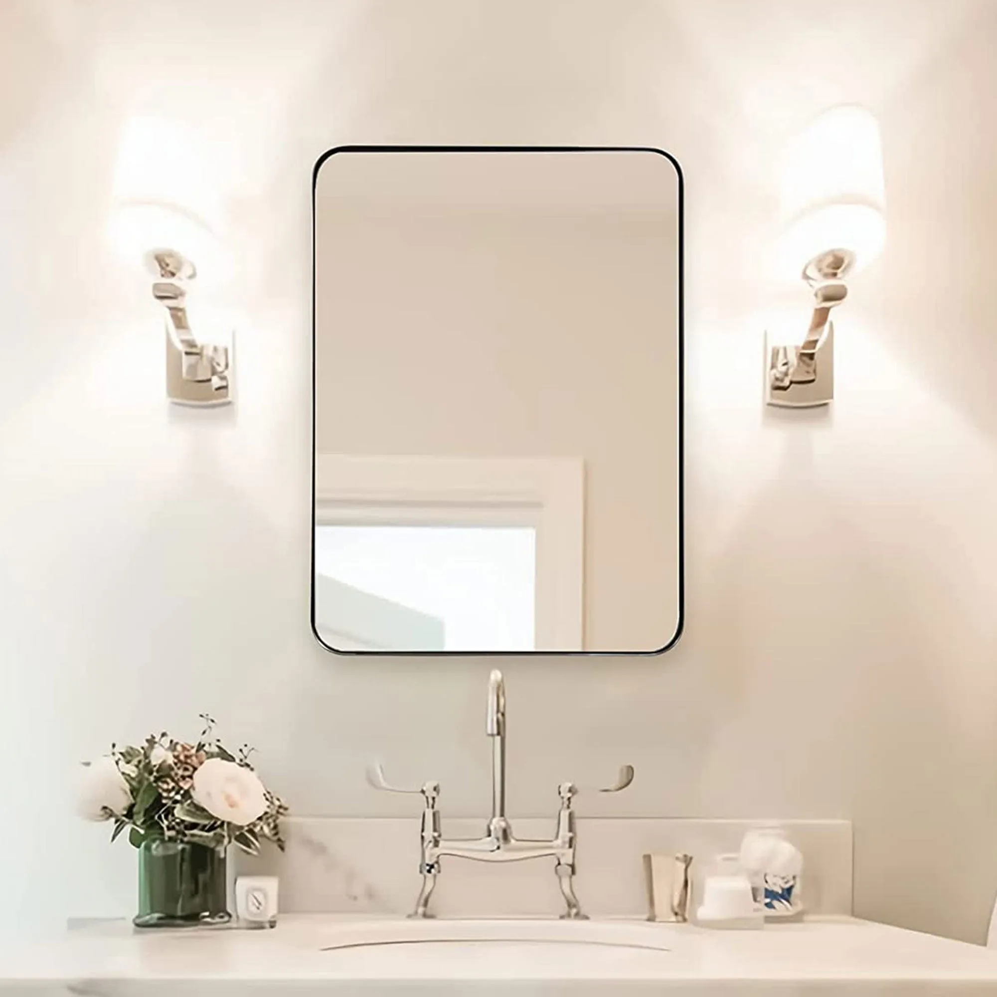 ANDY STAR Modern 20 x 28 Inch Rectangular Hanging Vanity Mirror, Brushed Nickel