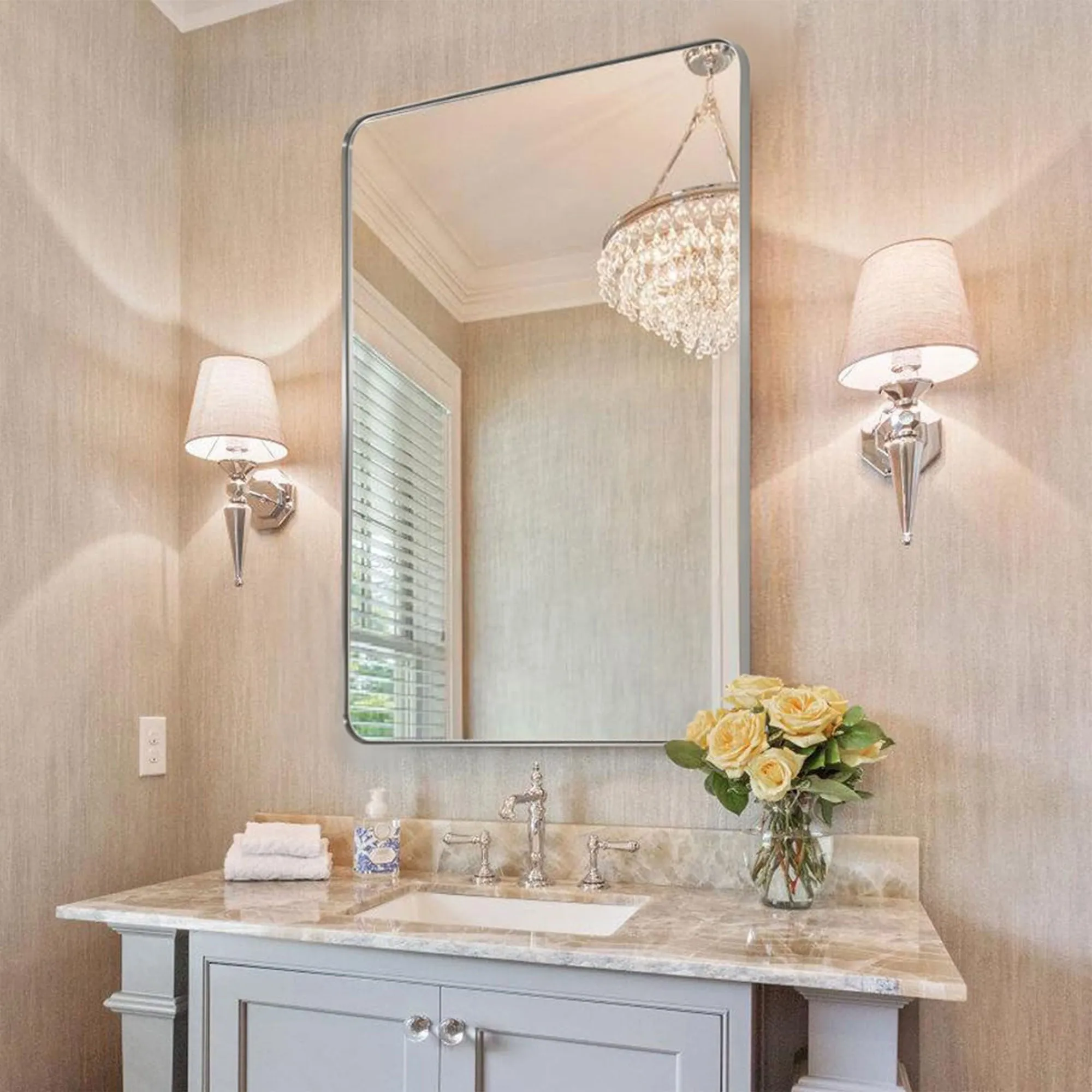 ANDY STAR Modern 20 x 28 Inch Rectangular Hanging Vanity Mirror, Brushed Nickel
