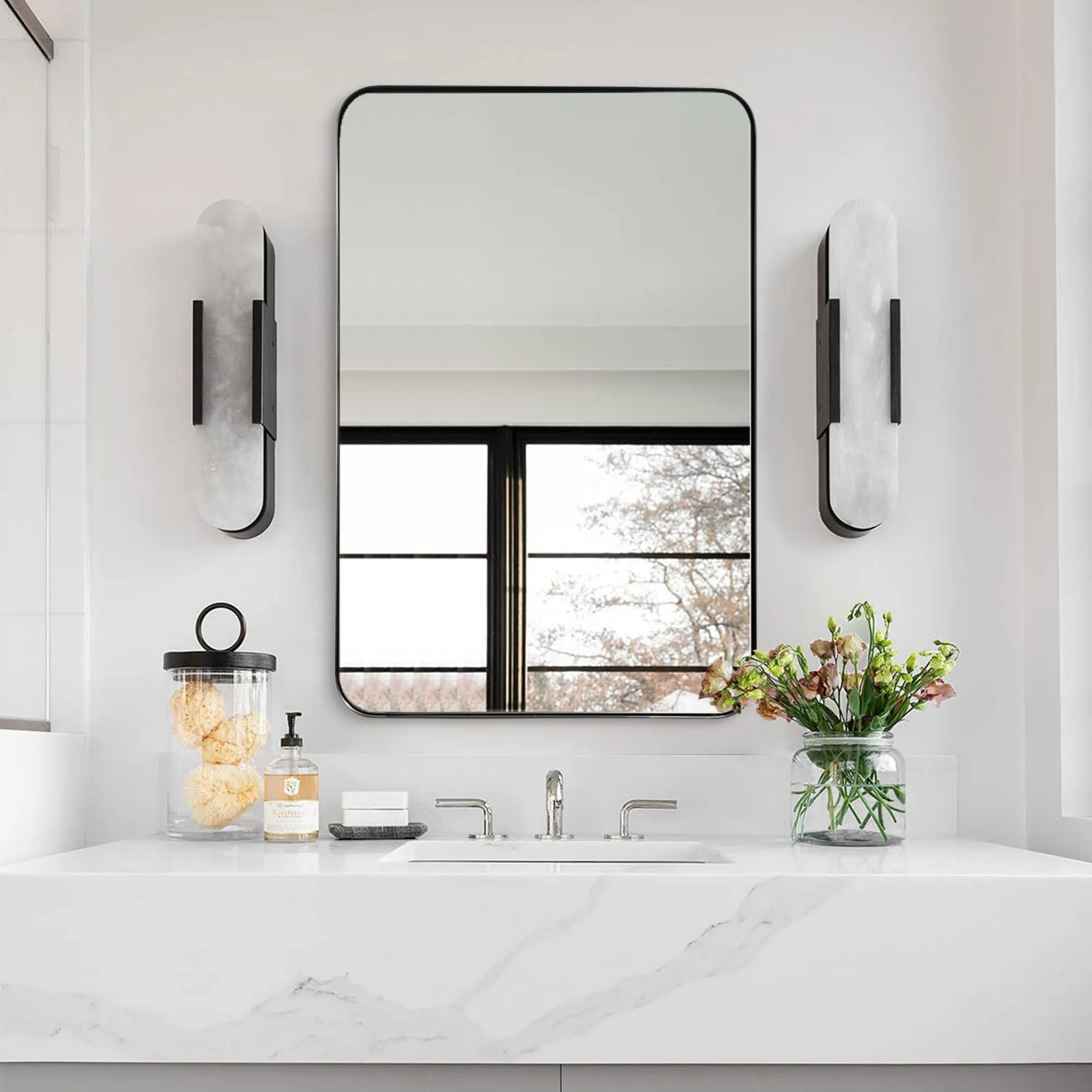 ANDY STAR Modern 20 x 28 Inch Rectangular Hanging Vanity Mirror, Brushed Nickel