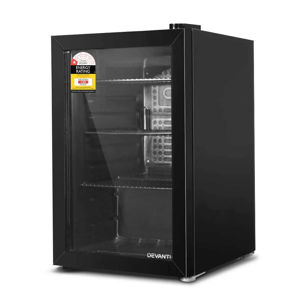 Devanti 70L Bar Fridge Glass Door with Light Black