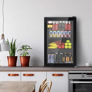 Devanti 70L Bar Fridge Glass Door with Light Black