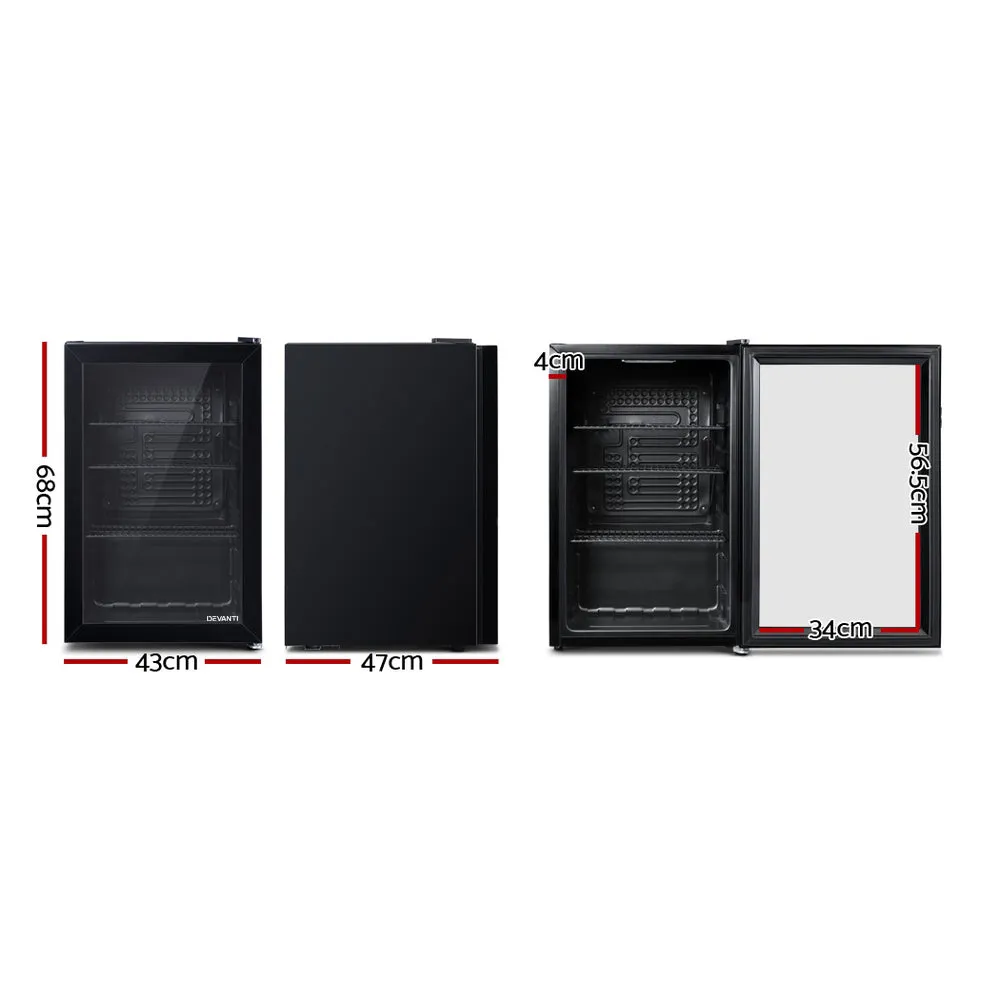 Devanti 70L Bar Fridge Glass Door with Light Black