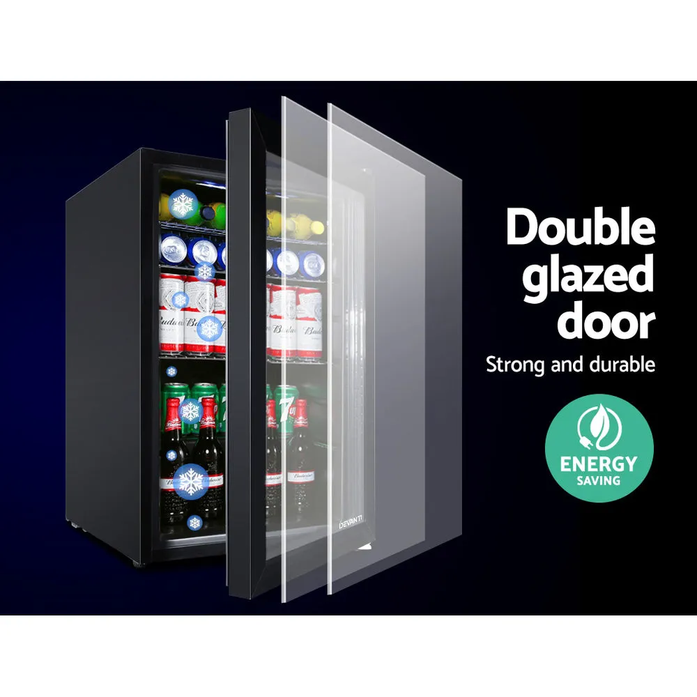 Devanti 70L Bar Fridge Glass Door with Light Black