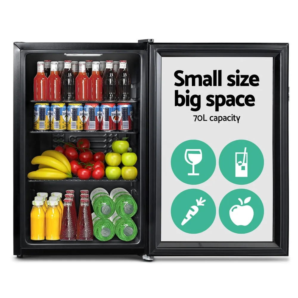 Devanti 70L Bar Fridge Glass Door with Light Black