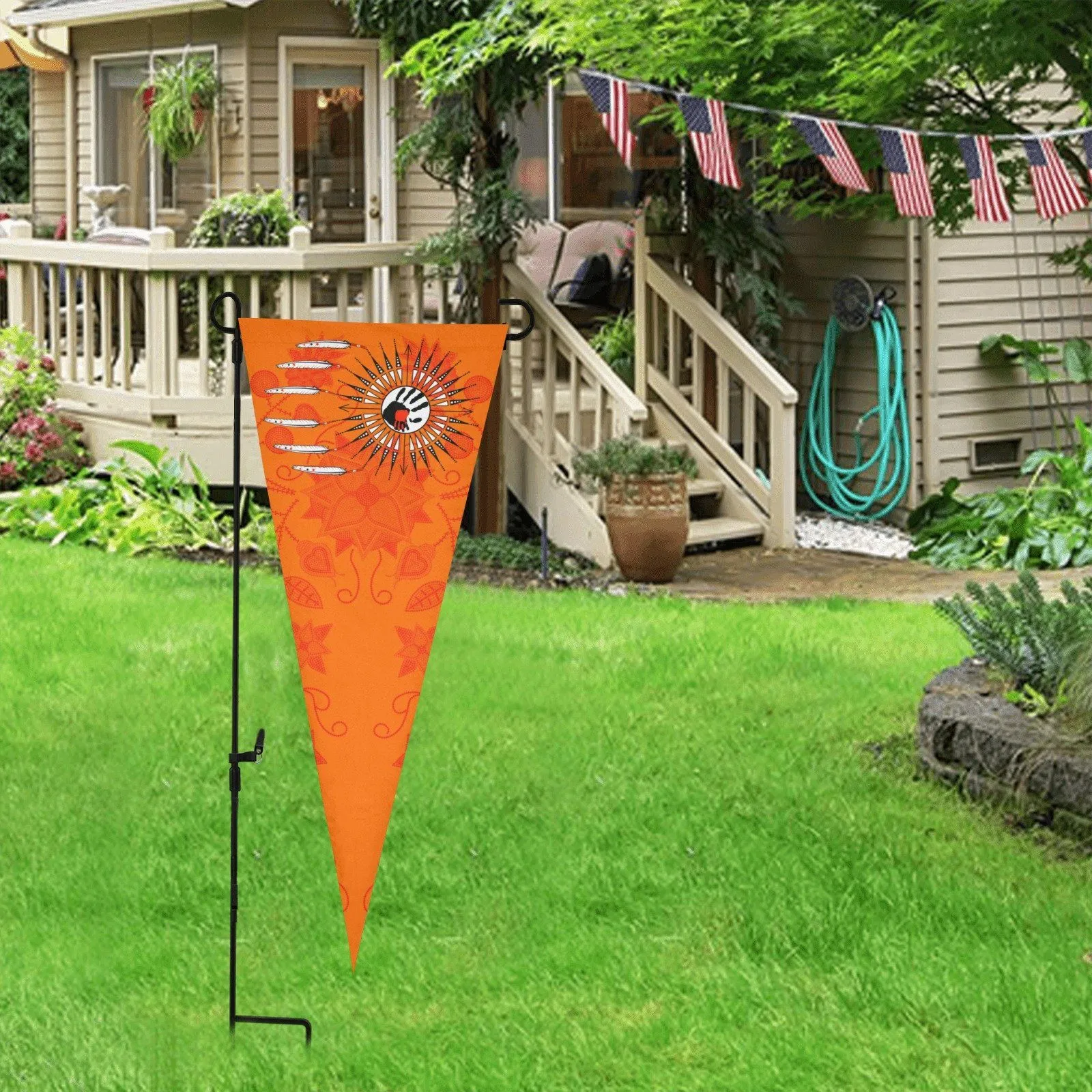 Floral Beadwork Real Orange Feather Directions Trigonal Garden Flag 30"x12"