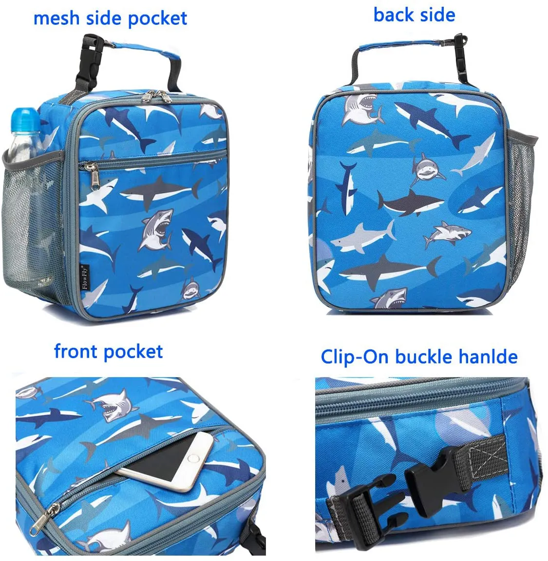 FlowFly Kids Lunch box Insulated Soft Bag Mini Cooler Back to School Thermal Meal Tote Kit for Girls, Boys, Mermaid