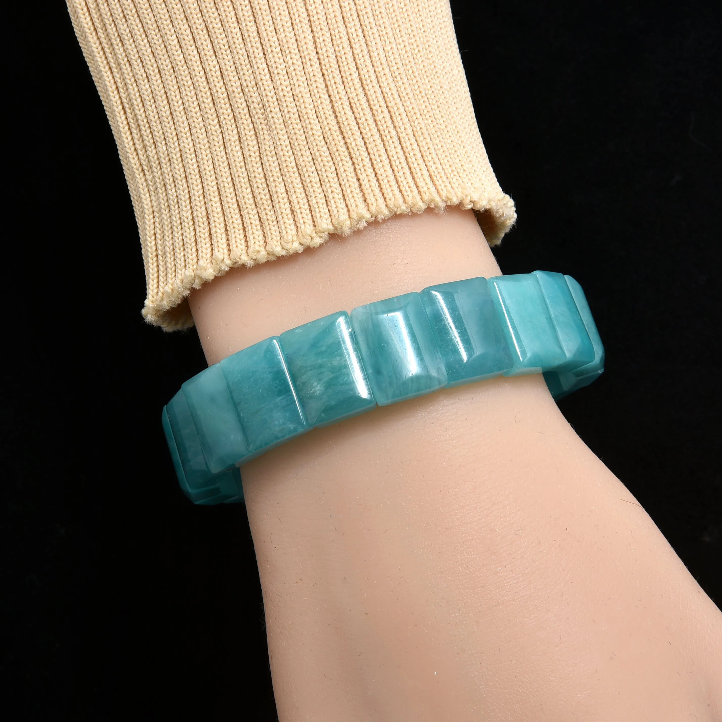 Gem Grade Amazonite 13mm Gemstone Elastic Bracelet