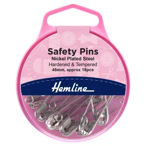 Hemline Safety Pins: 46mm: Nickel: 18 Pieces