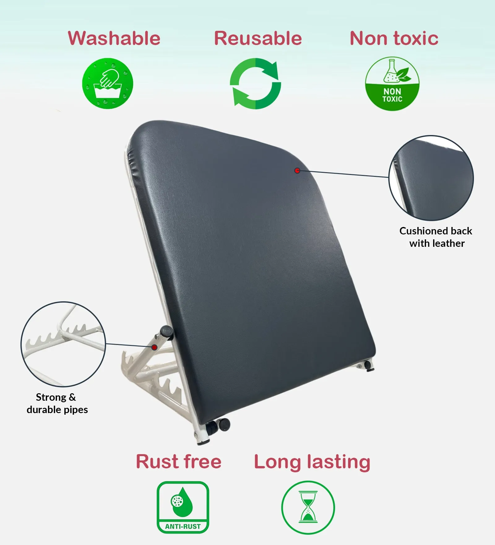Kawachi 6 Angle Adjustable Patient Lifting Bed Backrest Chair, Cushioned Back with Leather, Washable, Reusable, Non-toxic, Rust Free, Long Lasting, Portable-KW118
