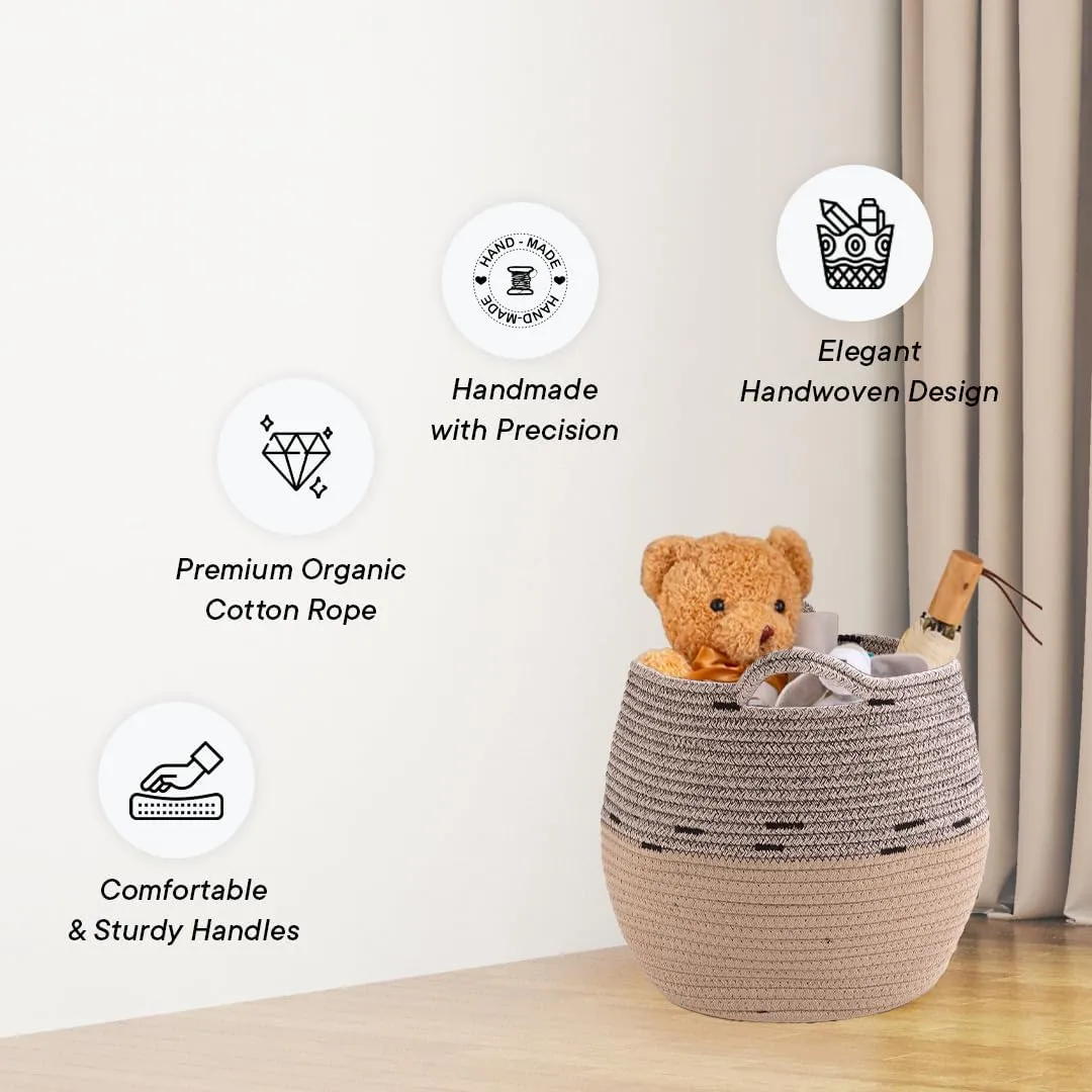 Kuber Industries Cotton Woven Storage Basket With Handle|Shelf Basket Hamper|Organizer for Toys, Socks, Cosmetic|Capacity 22 L|Pack Of 2|BEIGE|