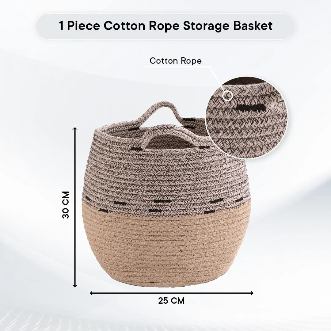 Kuber Industries Cotton Woven Storage Basket With Handle|Shelf Basket Hamper|Organizer for Toys, Socks, Cosmetic|Capacity 22 L|Pack Of 2|BEIGE|