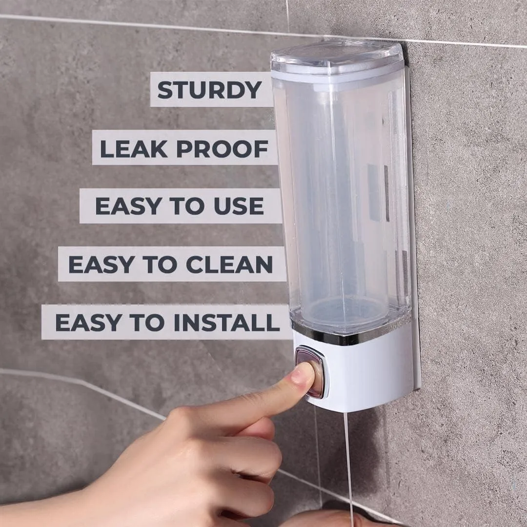 Kuber Industries Manual Shampoo & Soap Dispenser | Wall Mounted | Soap Dispenser for Kitchen & Bathroom | Refillable, Lightweight & Durable | Easy to Clean | White (Pack of 2)