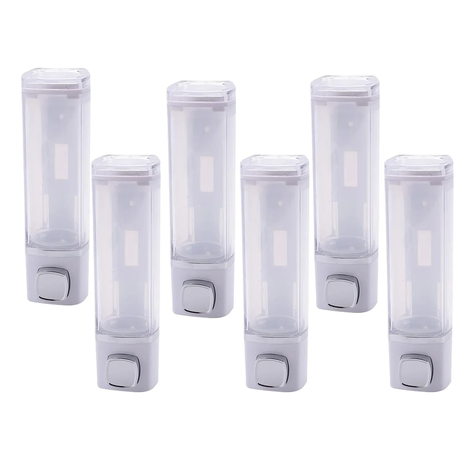 Kuber Industries Manual Shampoo & Soap Dispenser | Wall Mounted | Soap Dispenser for Kitchen & Bathroom | Refillable, Lightweight & Durable | Easy to Clean | White (Pack of 6)