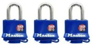 Master Lock 312TRI 3 Pack 1-1/2" Blue All Weather Keyed Alike Padlocks - Quantity of 1
