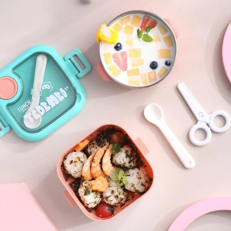 Portable Tiffin Heated Insulated Metal Thermo PP Plastic Stainless Steel Bento Lunch Box Set Kids Children School With Tableware