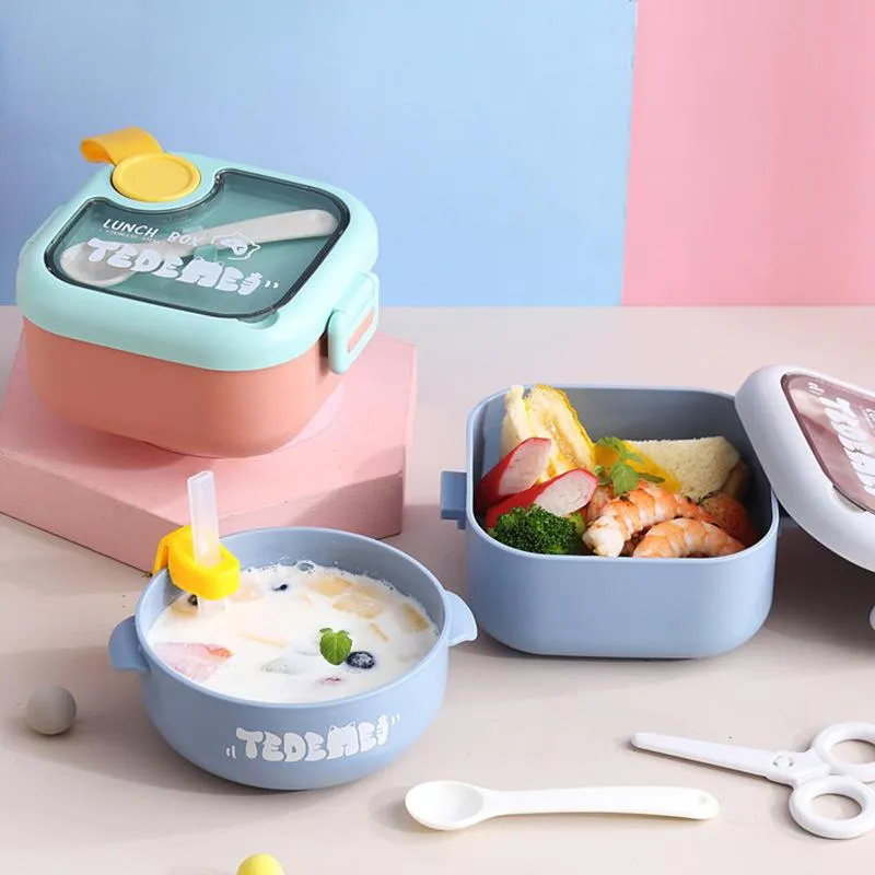 Portable Tiffin Heated Insulated Metal Thermo PP Plastic Stainless Steel Bento Lunch Box Set Kids Children School With Tableware