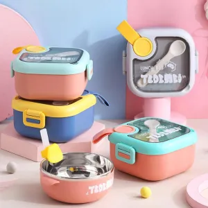 Portable Tiffin Heated Insulated Metal Thermo PP Plastic Stainless Steel Bento Lunch Box Set Kids Children School With Tableware