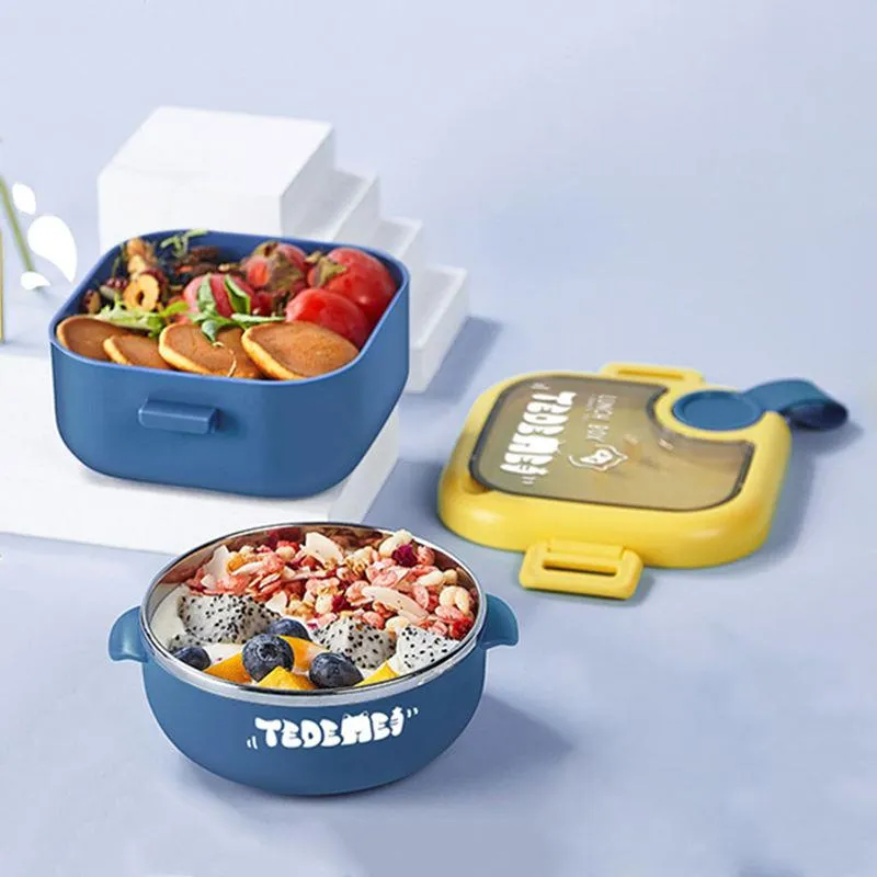 Portable Tiffin Heated Insulated Metal Thermo PP Plastic Stainless Steel Bento Lunch Box Set Kids Children School With Tableware