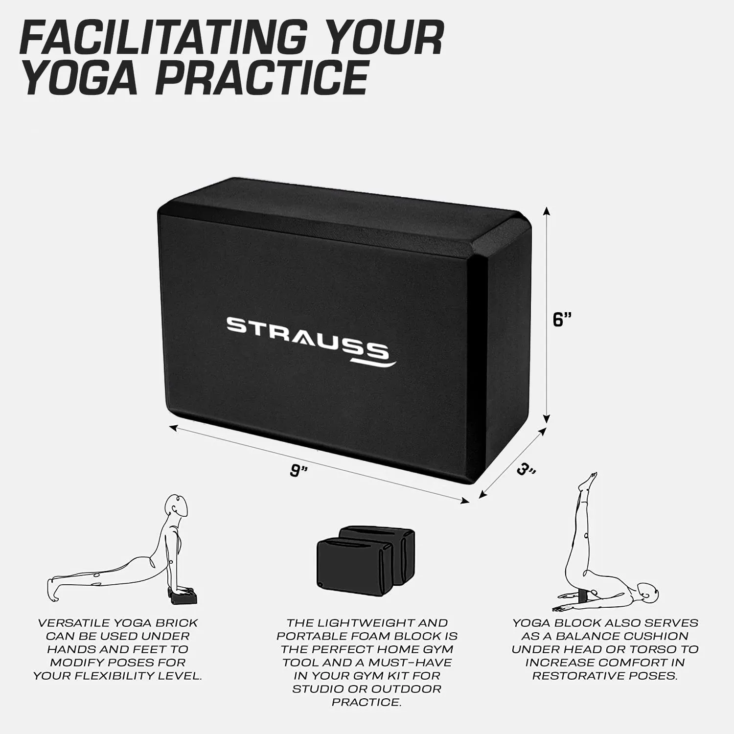 Strauss Yoga Block (Black) and Yoga Block (Black)