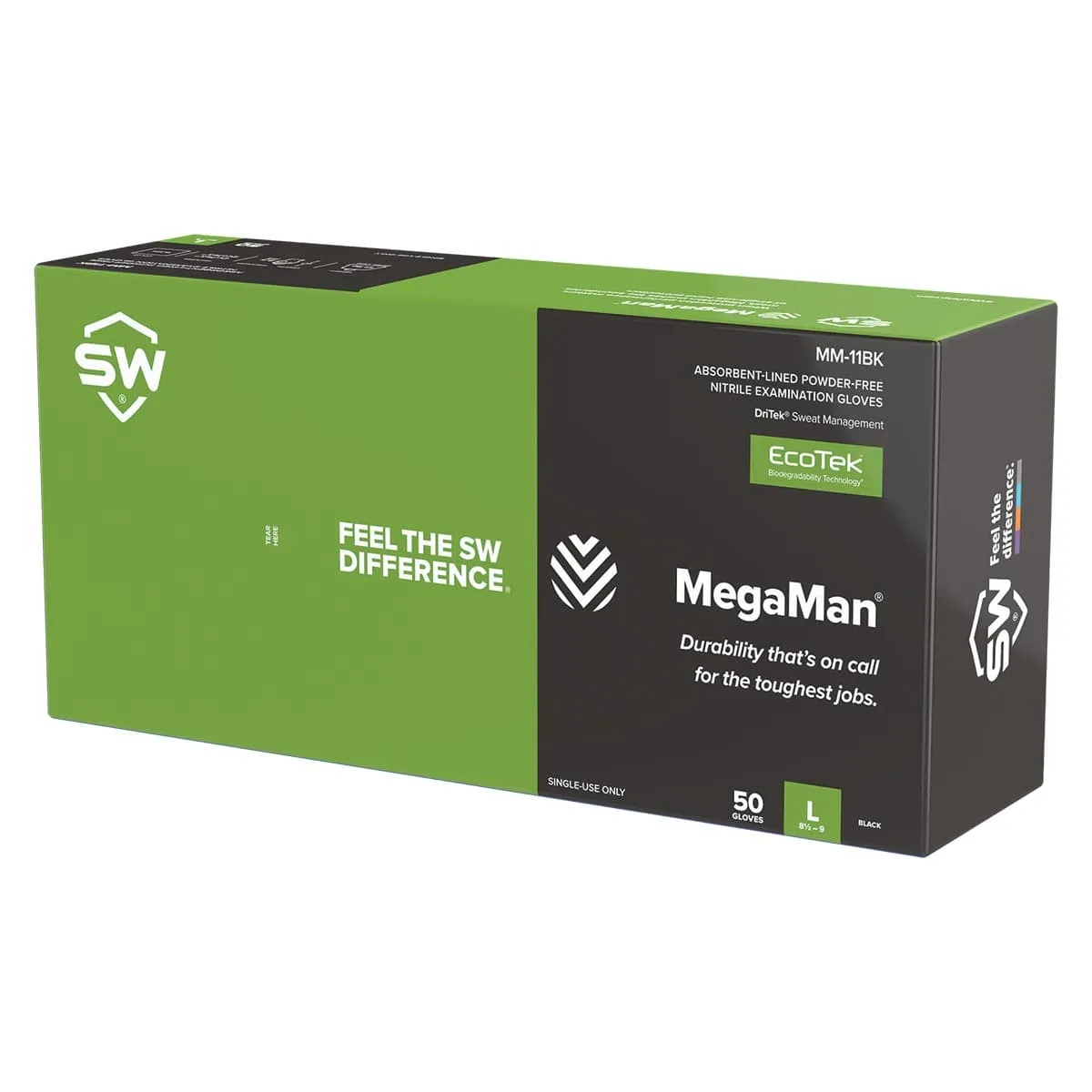 SW Sustainability MegaMan MM-11BK 8.5-mil Sweat-Absorbing Biodegradable Nitrile Gloves