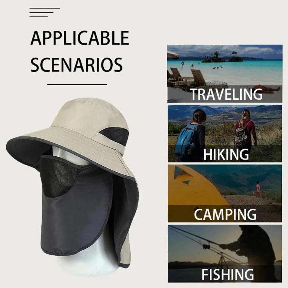 UV-Protection Hat Hiking Hat with Removable Mesh Face Neck Flap Cover Fishing Cap for Man Women
