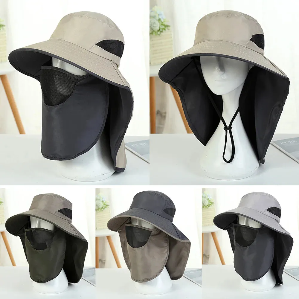 UV-Protection Hat Hiking Hat with Removable Mesh Face Neck Flap Cover Fishing Cap for Man Women