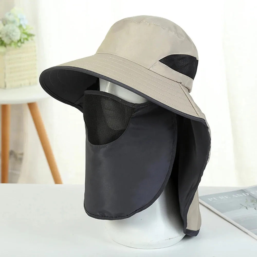 UV-Protection Hat Hiking Hat with Removable Mesh Face Neck Flap Cover Fishing Cap for Man Women