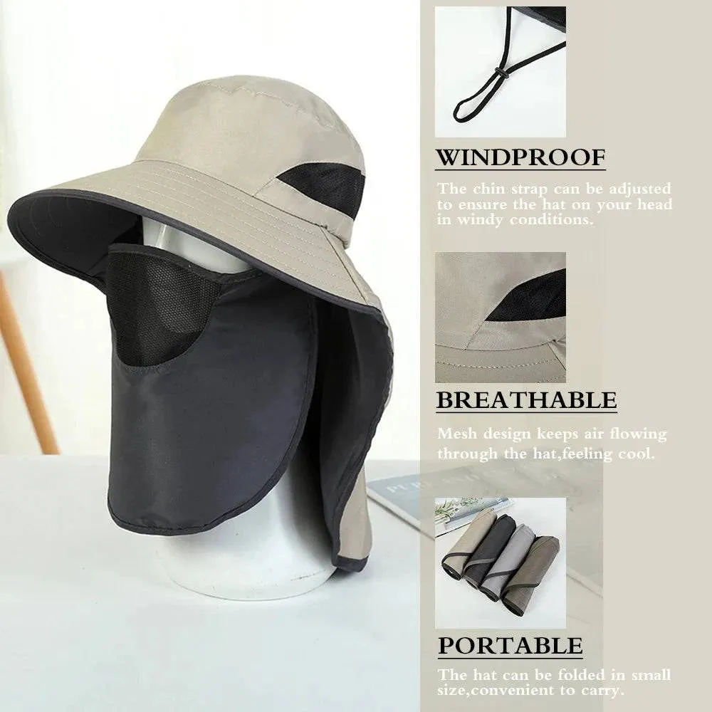 UV-Protection Hat Hiking Hat with Removable Mesh Face Neck Flap Cover Fishing Cap for Man Women