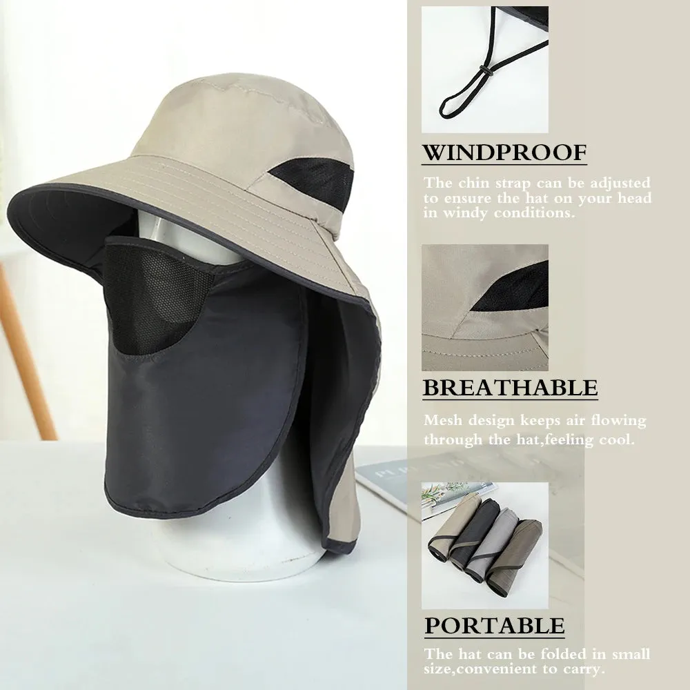 UV-Protection Hat Hiking Hat with Removable Mesh Face Neck Flap Cover Fishing Cap for Man Women