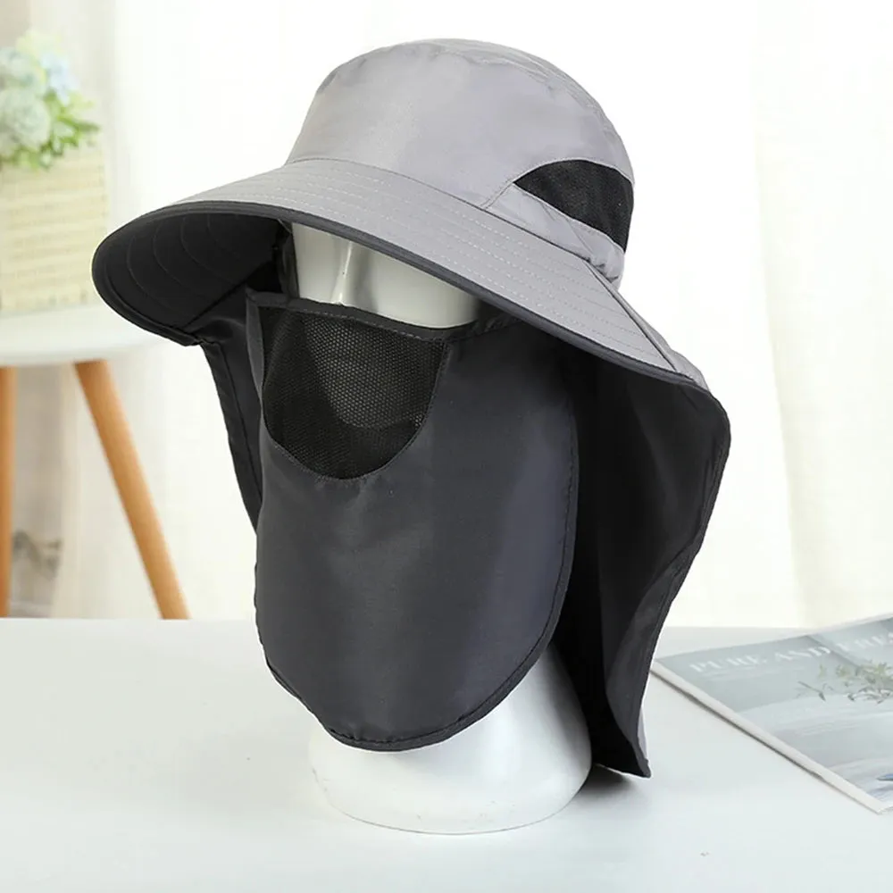 UV-Protection Hat Hiking Hat with Removable Mesh Face Neck Flap Cover Fishing Cap for Man Women
