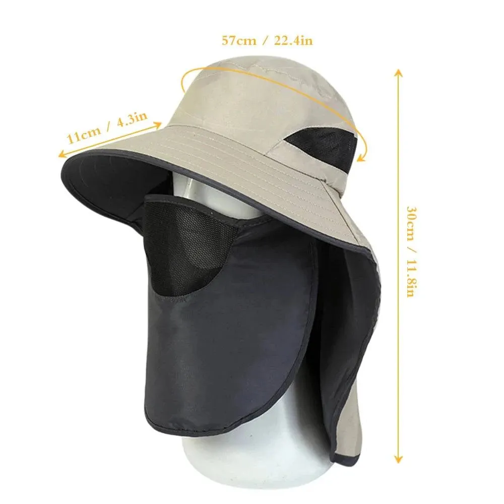 UV-Protection Hat Hiking Hat with Removable Mesh Face Neck Flap Cover Fishing Cap for Man Women