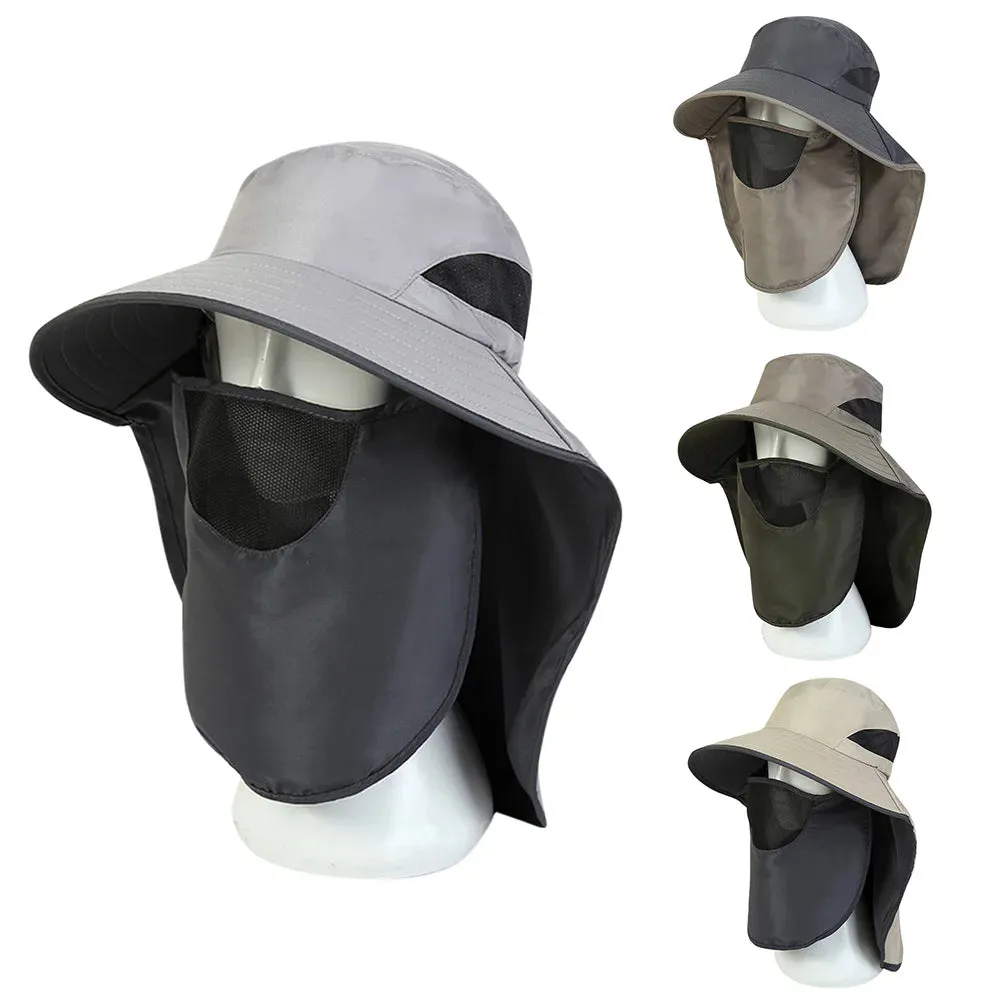 UV-Protection Hat Hiking Hat with Removable Mesh Face Neck Flap Cover Fishing Cap for Man Women
