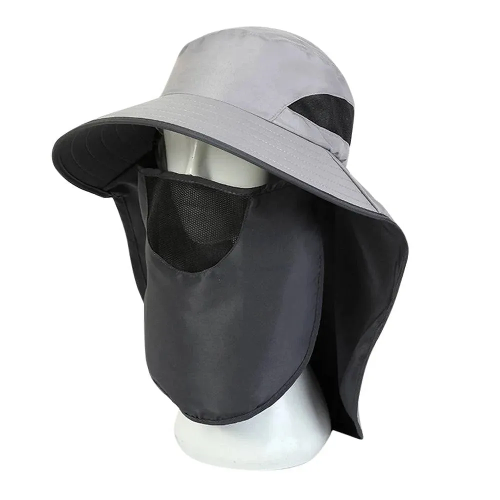 UV-Protection Hat Hiking Hat with Removable Mesh Face Neck Flap Cover Fishing Cap for Man Women