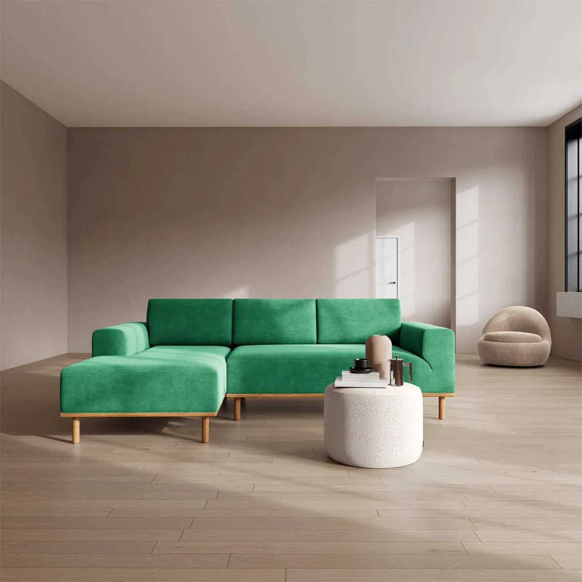 Vilmar Fabric Left Chaise Sofa (Oak, Grass Green)