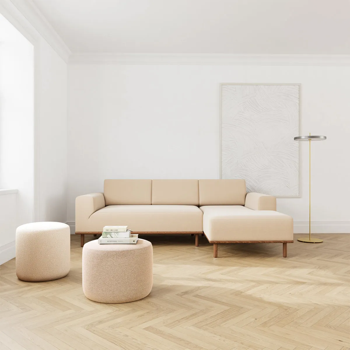 Vilmar Fabric Right Chaise Sofa (Walnut Natural, Form Cream)