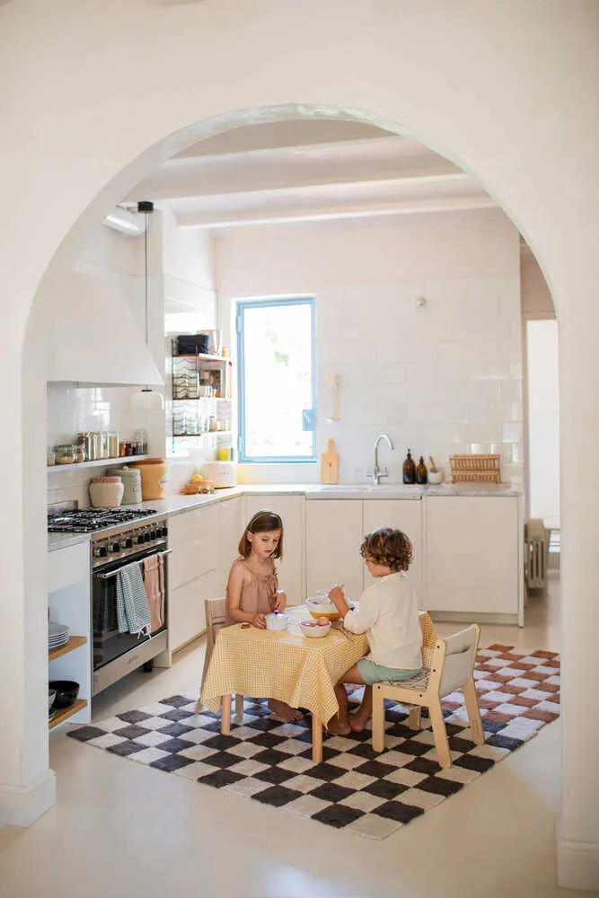 WASHABLE AREA RUG KITCHEN TILES TOFFEE